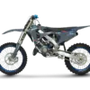 Seitliche Ansicht der TM MX 125 ES FI 2T 2026, ein Motocross-Motorrad mit Aluminium-Deltabox-Rahmen und Kayaba-Gabel.