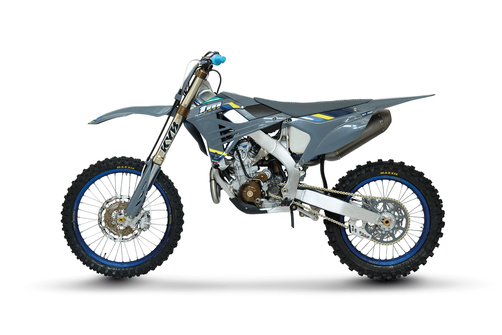 Seitenansicht der TM MX 300 ES Fi 4T Corse 2026 Motocross-Maschine