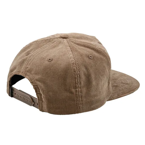 Rückansicht einer braunen Cord-Baseballcap mit Snapback-Verschluss