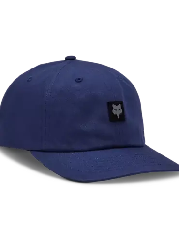 Mitternachtsblaue verstellbare Kappe aus Baumwoll-Twill mit Logo-Patch auf der Vorderseite.