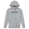 Grauer Zip Up Hoodie Signature Grey Heather von Troy Lee Designs, mit durchgehendem Reißverschluss und Logo auf der Brust
