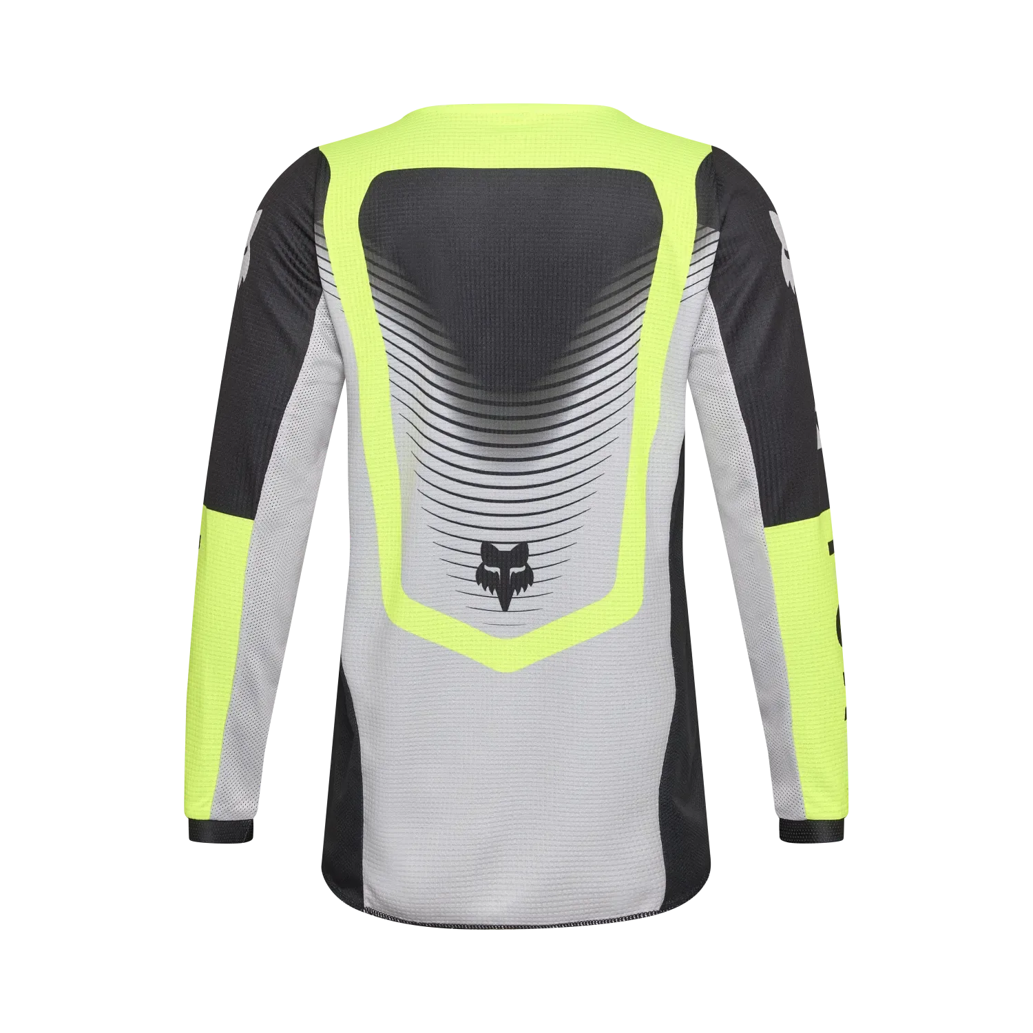Fox 180 Collect Jugend Motocross Jersey, Rückseite in Grau mit gelben und schwarzen Akzenten