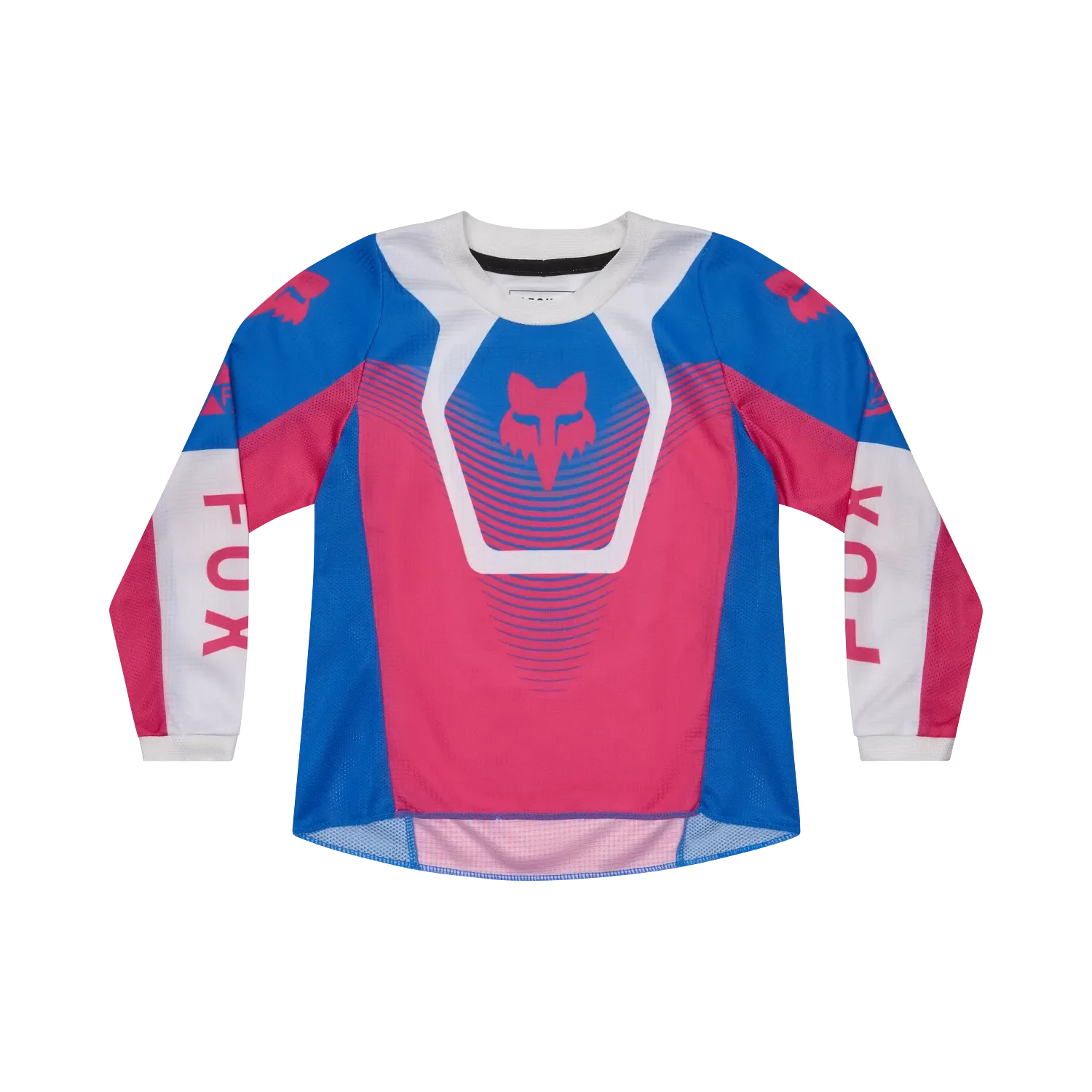 Motocross Trikot für Kinder in Pink und Blau von FOX Racing, mit langem Arm und Mesh-Einsätzen