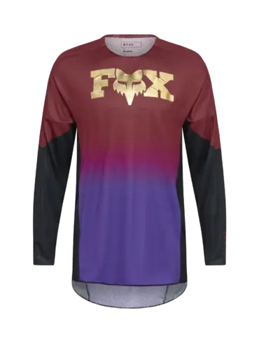 Motocross-Trikot FOX 360 Drip in Rostbraun mit gelbem Logo und langen Ärmeln