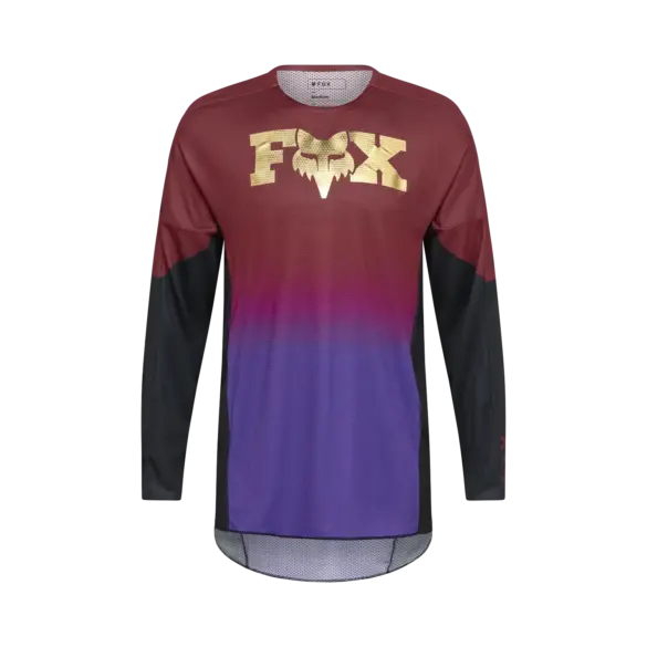 Motocross-Trikot FOX 360 Drip in Rostbraun mit gelbem Logo und langen Ärmeln