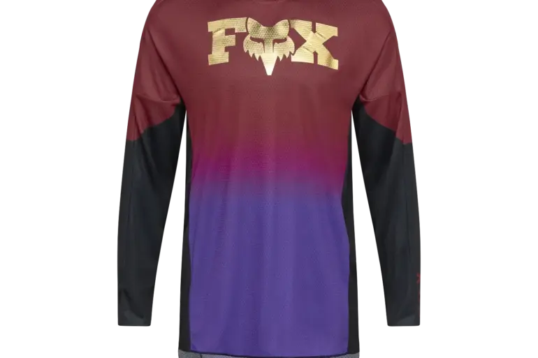 Motocross-Trikot FOX 360 Drip in Rostbraun mit gelbem Logo und langen Ärmeln