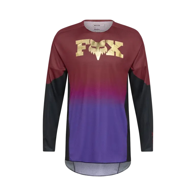 Motocross-Trikot FOX 360 Drip in Rostbraun mit gelbem Logo und langen Ärmeln