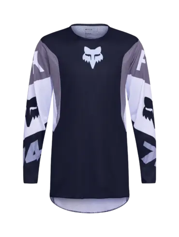 Motocross Trikot Fox Racing 360 Tine, Schwarz-Grau, Vorderansicht auf weißem Hintergrund