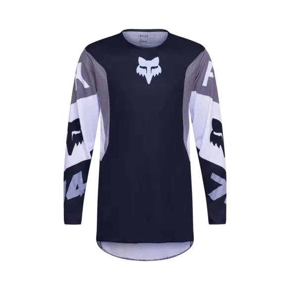 Motocross Trikot Fox Racing 360 Tine, Schwarz-Grau, Vorderansicht auf weißem Hintergrund