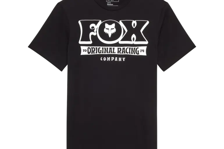 Schwarzes Fox Banner Premium Tee mit weißem Original Racing 74 Print