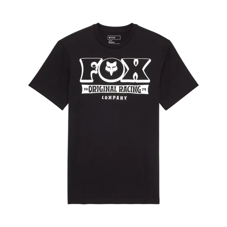 Schwarzes Fox Banner Premium Tee mit weißem Original Racing 74 Print