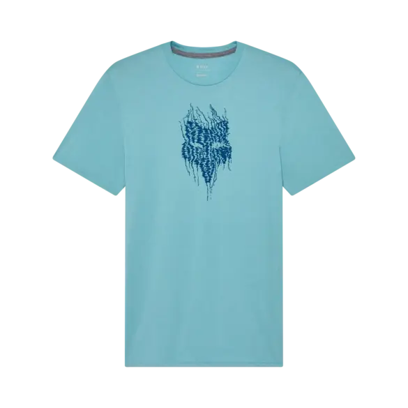 Hellblaues Fox Racing Bark Tech T-Shirt mit dezentem Print und klassischem Schnitt, optimal für Motorradfahrer.