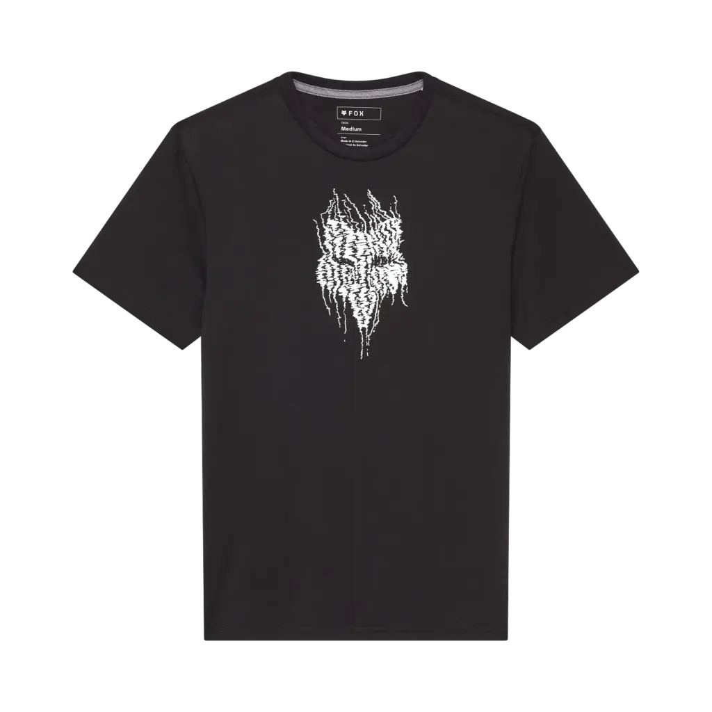 Fox Bark Tech T-Shirt in Schwarz mit weißem Logo auf der Brust, Produktfoto frontal
