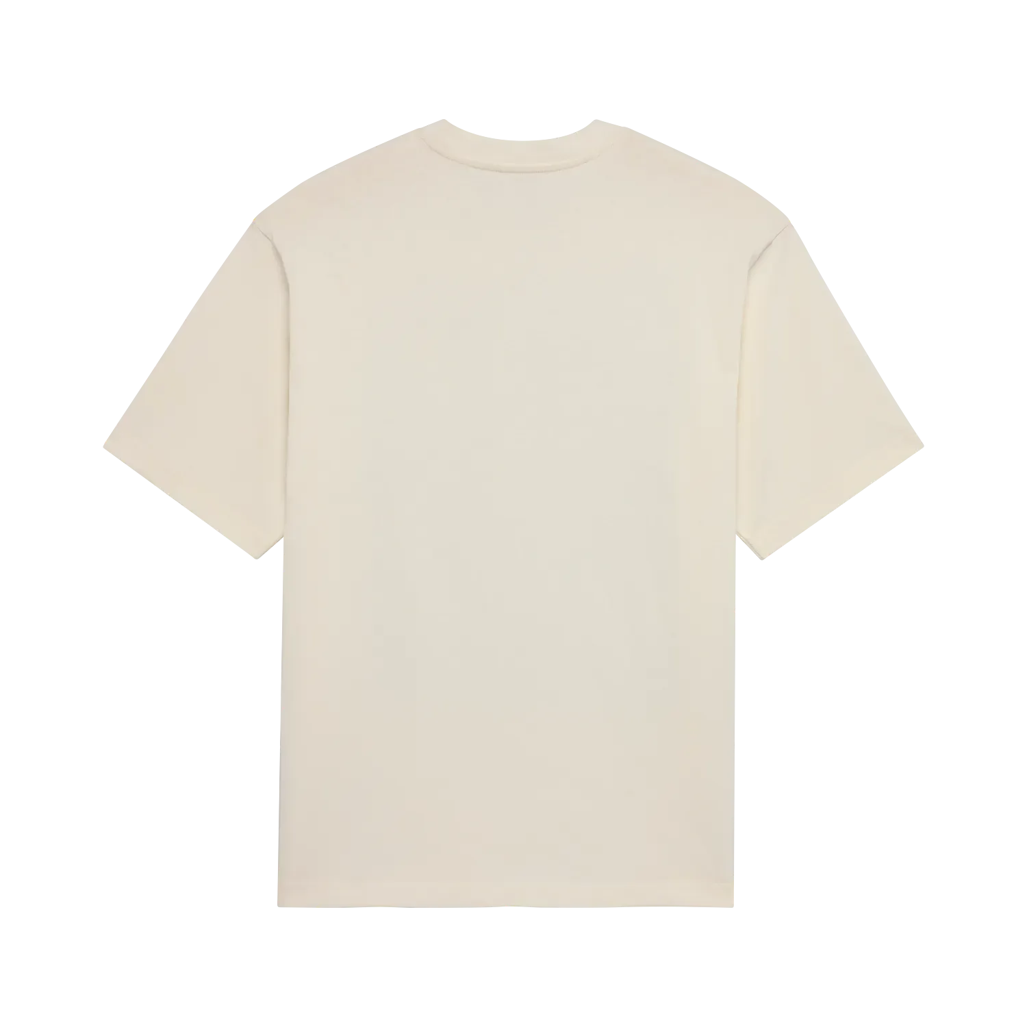 Rückansicht eines oversized geschnittenen Off-White T-Shirts ohne sichtbare Grafik oder Aufdruck.
