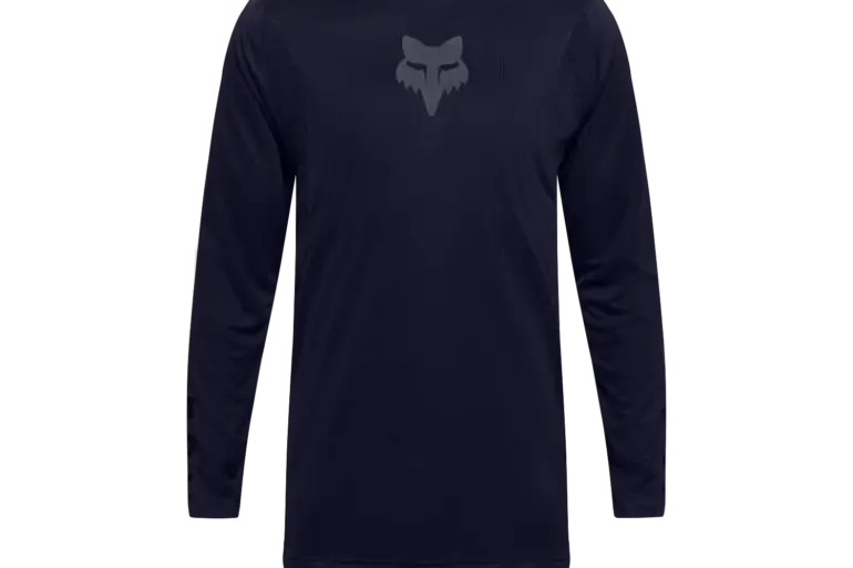 Schwarzes Flexair Blackout Jersey von Fox Racing mit dezentem Logo auf der Brust.