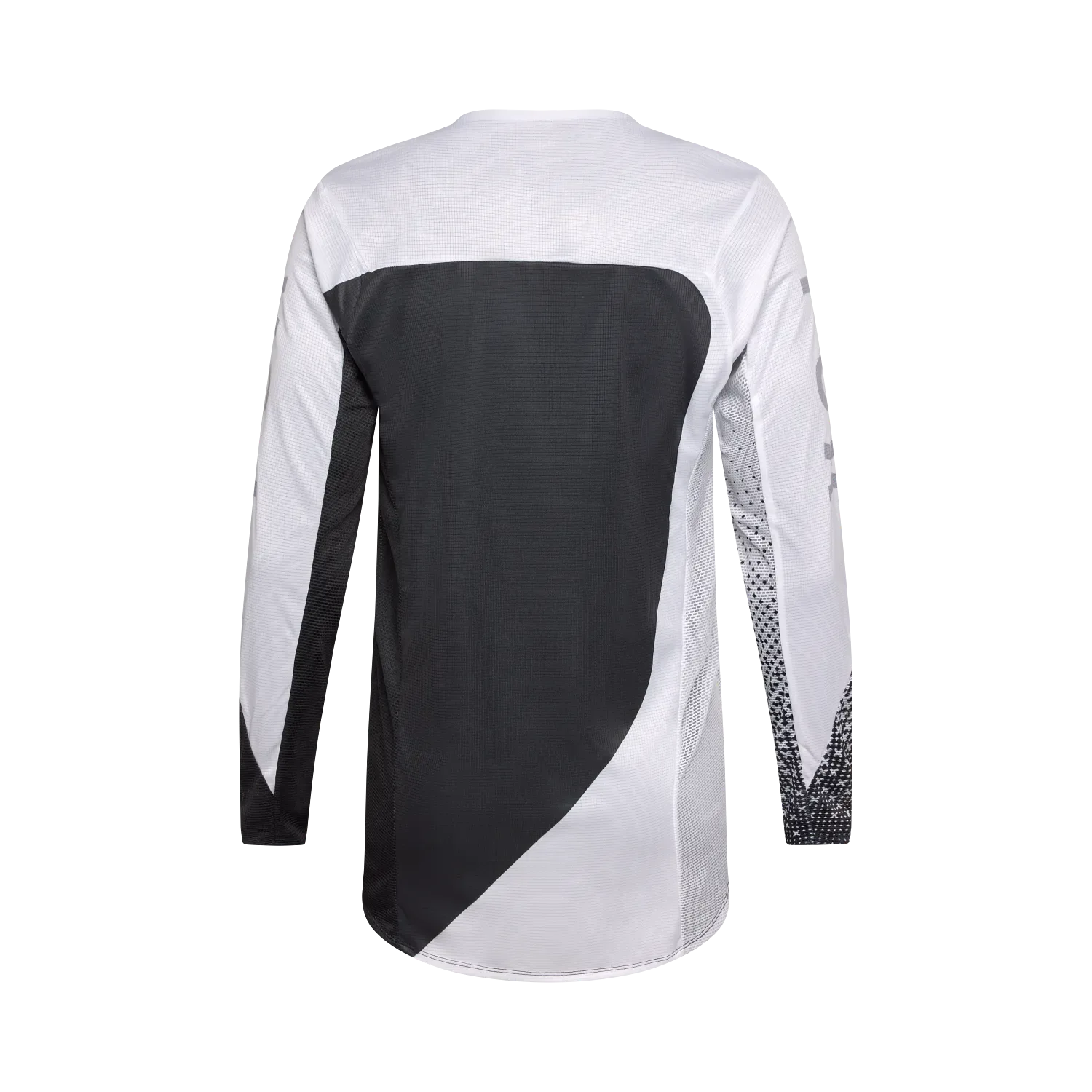 Rückansicht des Fox Flexair Fracture Jersey in Schwarz-Weiß mit atmungsaktiven Materialien und sportlicher Passform.