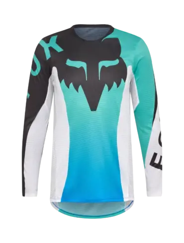 Flexair Spire Jersey für Kinder mit Fox-Logo in Blau, Schwarz und Weiß, langärmlig.