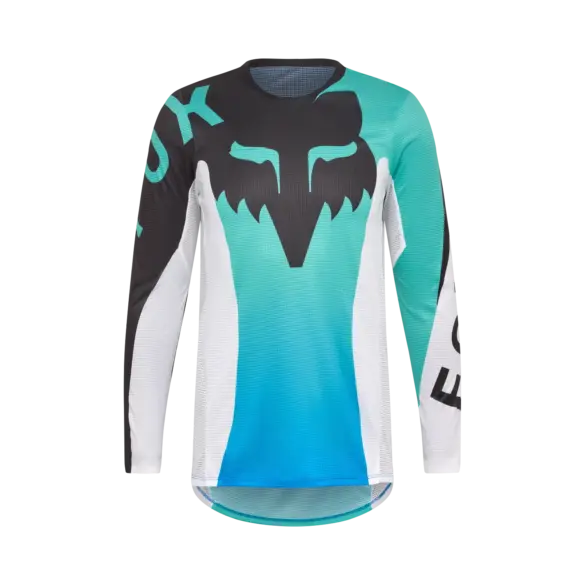 Flexair Spire Jersey für Kinder mit Fox-Logo in Blau, Schwarz und Weiß, langärmlig.