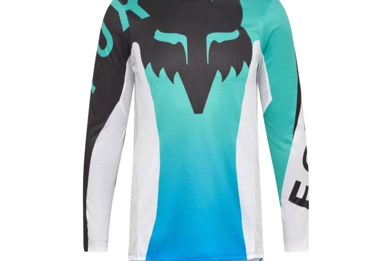 Flexair Spire Jersey für Kinder mit Fox-Logo in Blau, Schwarz und Weiß, langärmlig.