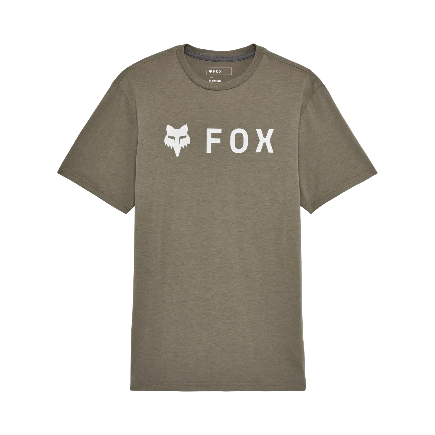 FOX T-Shirt in Olivgrün, frontal fotografiert, mit weißem FOX-Logo auf der Brust