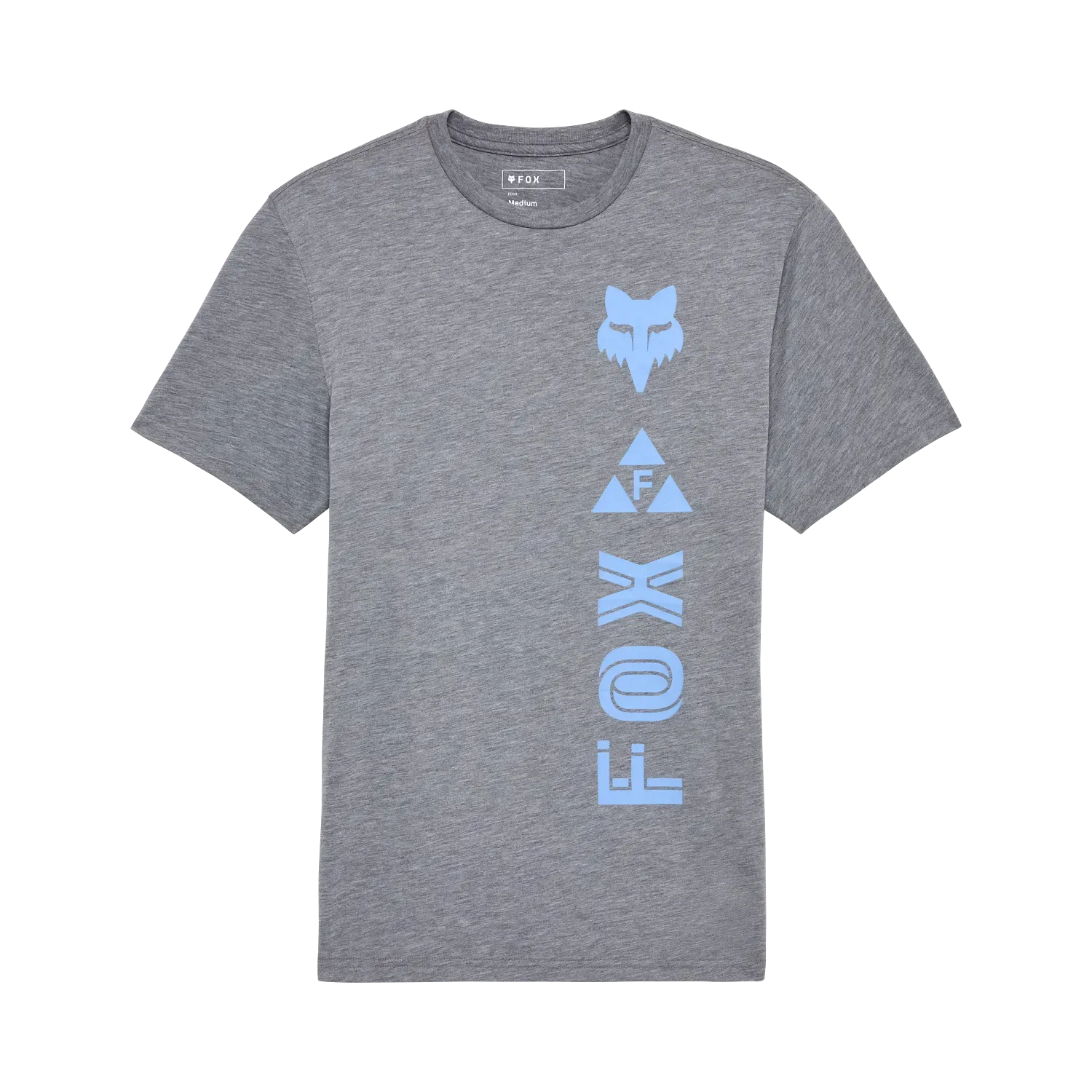 Fox Glyph Tech Tee in Grau mit blauen grafischen Elementen auf der Vorderseite