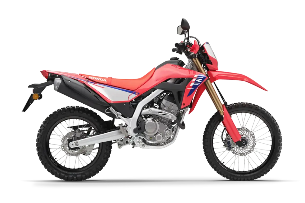 Honda CRF300L in Seitenansicht auf schwarzem Hintergrund