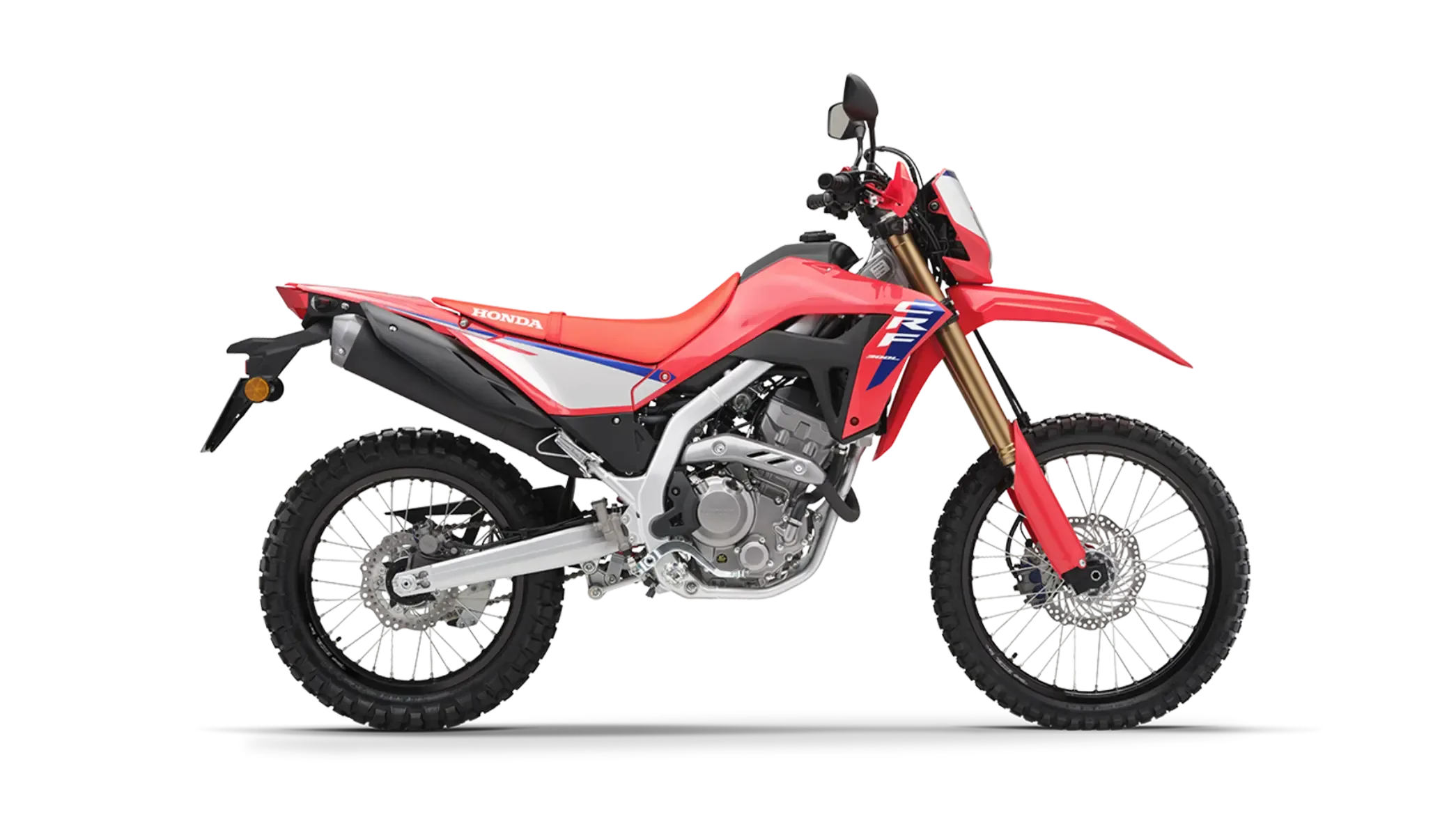 Honda CRF300L in Seitenansicht auf schwarzem Hintergrund