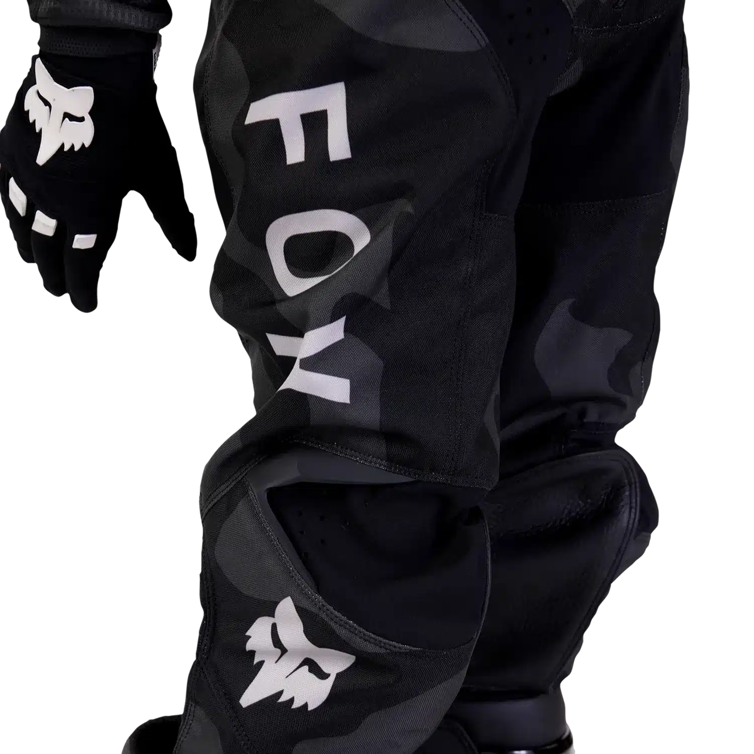 Fox 180 Bnkr Jugend Crosshose in Schwarz mit prominentem Fox-Logo und abriebfesten Kniepanels