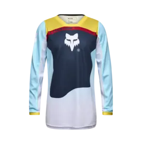 Fox Jugend 180 Elevated Trikot mit langen Ärmeln in Hellblau, Gelb und Dunkelblau, Vorderansicht