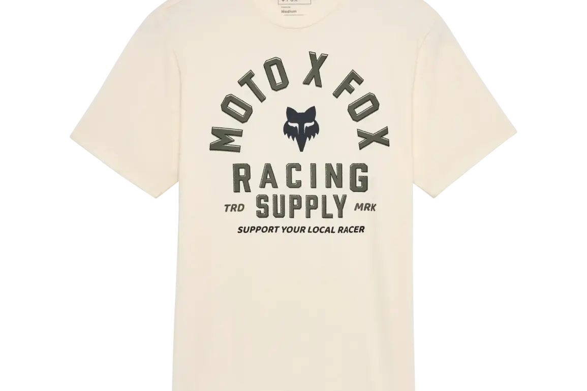 FOX Local Racer Premium T-Shirt in Offwhite mit großem Moto-X-Fox-Logo und Schriftzug auf der Vorderseite