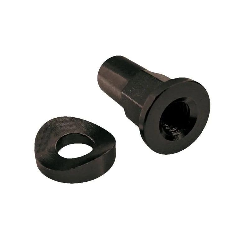 Schwarze Mutter und Scheibe für die Befestigung eines Motorrad-Reifenhalters aus Aluminium