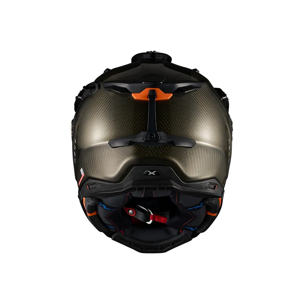 Obenansicht eines X.WED3 Adventure-Helms aus Carbon mit Belüftungssystem
