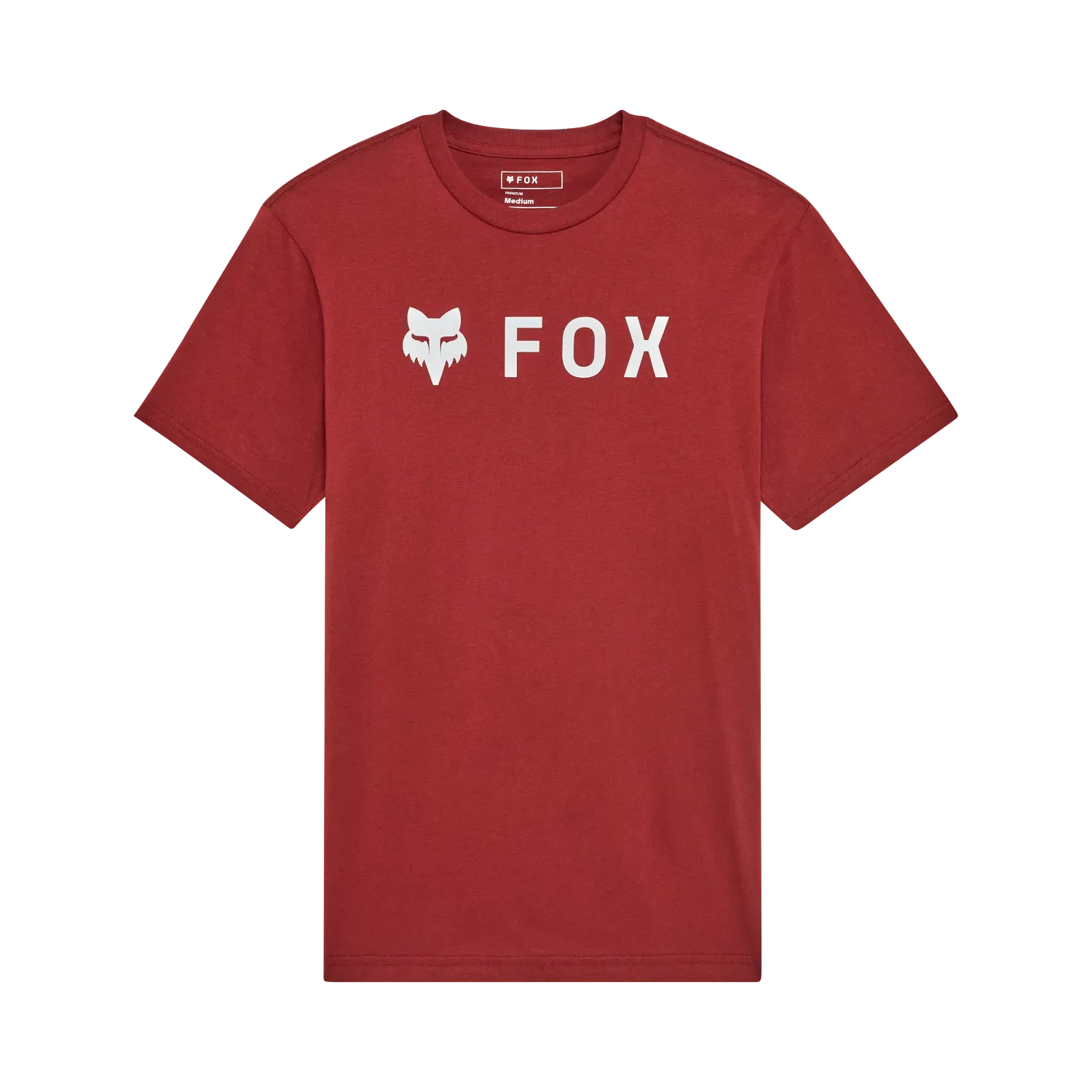Rotes Fox Premium-T-Shirt Absolute mit weißem Logo-Print auf der Brust, Modellansicht von vorne.