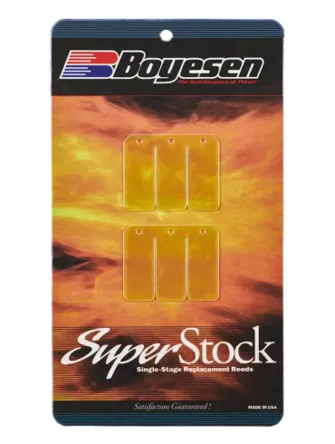 Boyesen Superstock Reed Fiber Moto Tass VF3 Ersatz-Membranen in der Herstellerverpackung, geeignet für 2-Takt-Motorradmotoren.