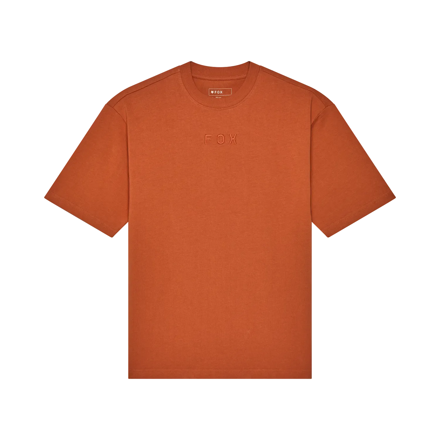 FOX Wordmark Oversized T-Shirt, Vorderansicht in Orange, mit dezentem Logo auf der Brust