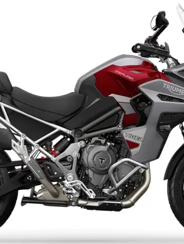 Triumph Tiger 1200 GT Explorer Motorrad in Rot-Grau Seitenansicht