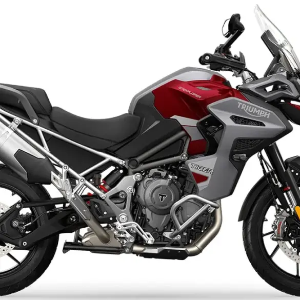 Triumph Tiger 1200 GT Explorer Motorrad in Rot-Grau Seitenansicht