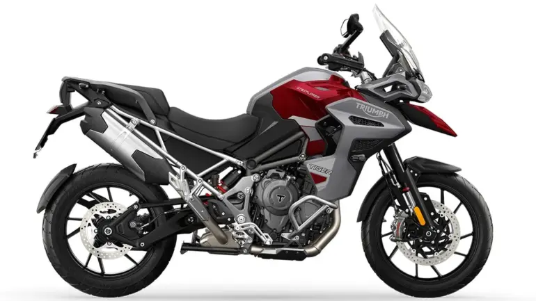 Triumph Tiger 1200 GT Explorer Motorrad in Rot-Grau Seitenansicht