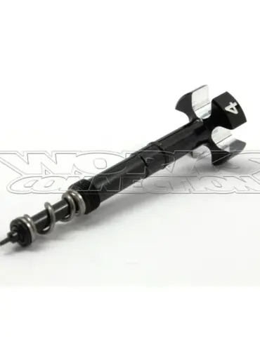 Schwarze Works Connection Gemischregulierschraube für Keihin-Vergaser mit integrierter Feder, auf weißem Hintergrund.