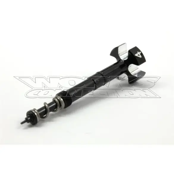 Schwarze Works Connection Gemischregulierschraube für Keihin-Vergaser mit integrierter Feder, auf weißem Hintergrund.