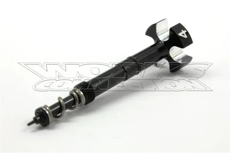 Schwarze Works Connection Gemischregulierschraube für Keihin-Vergaser mit integrierter Feder, auf weißem Hintergrund.