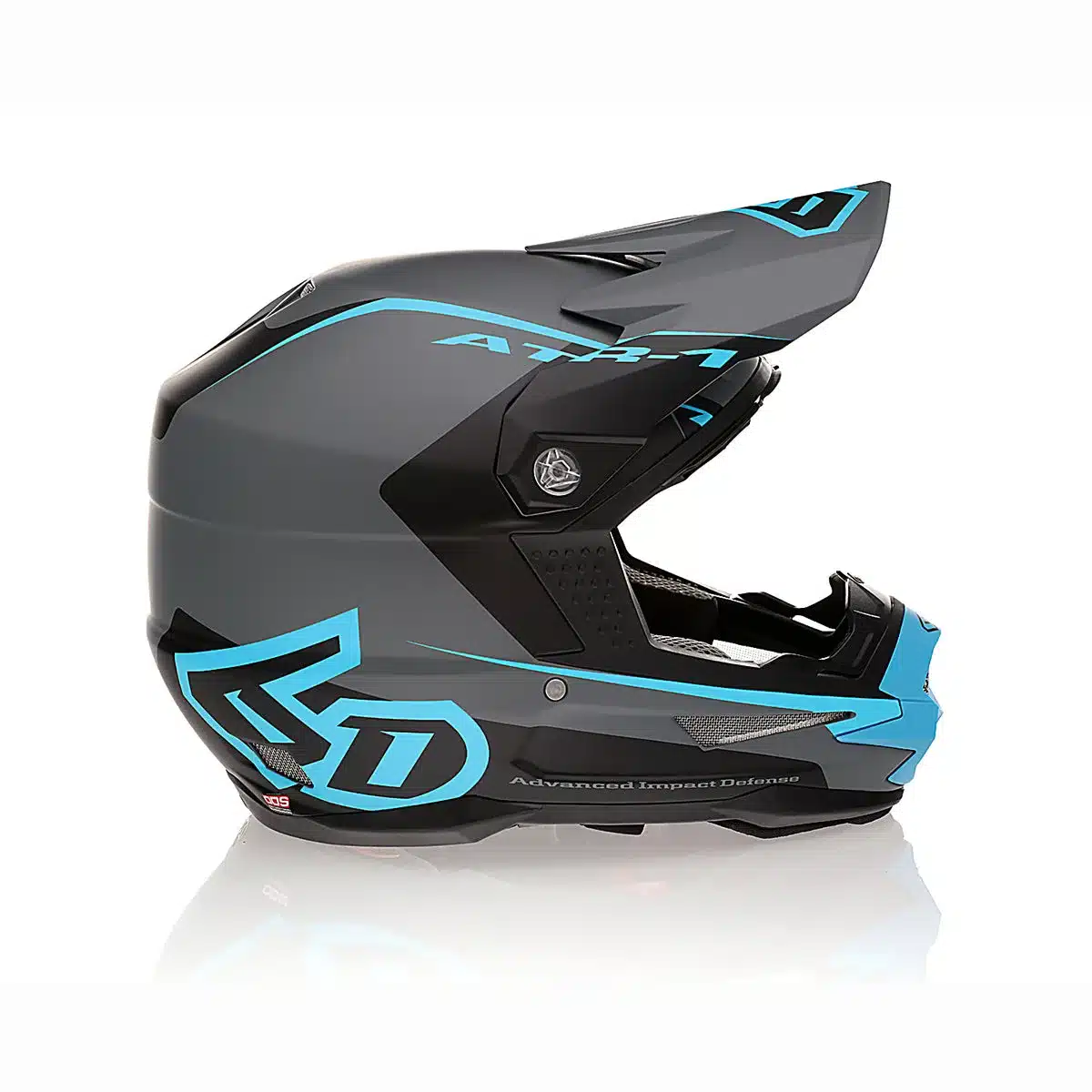 6D ATR-1 Apex Offroad-Helm, moderne Seitenansicht mit Visier, Grau-Blau