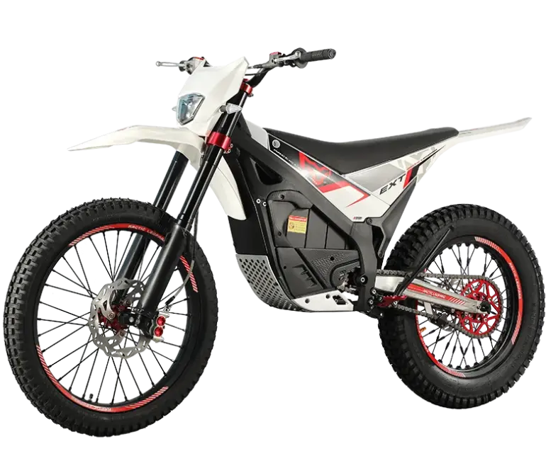 Arctic Leopard Snow Leopard E‑X 700 Elektro-Enduro im klassischen 21/18-Zoll-Format, Seitenansicht