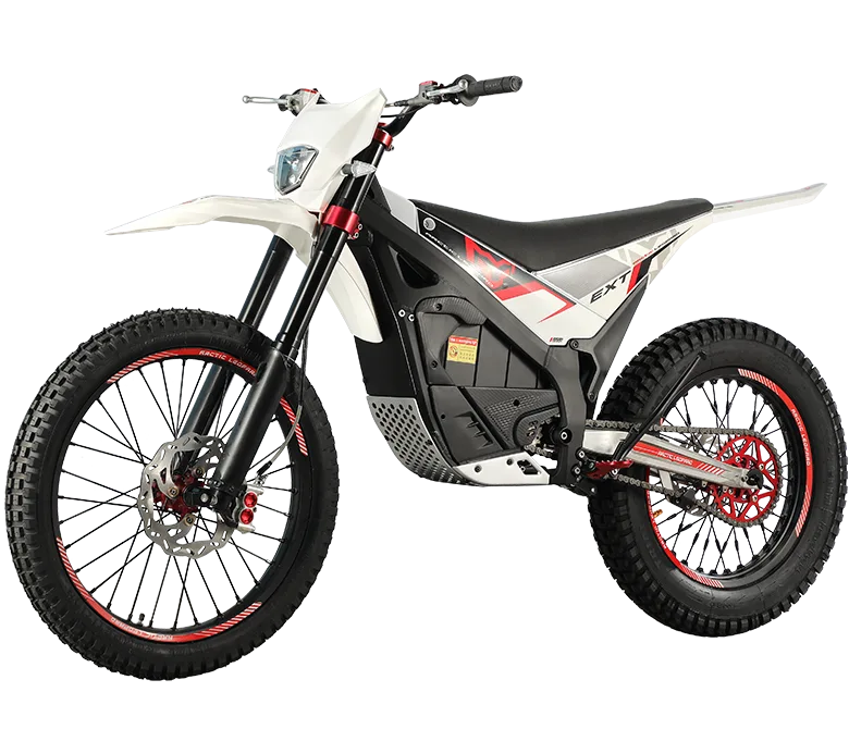Arctic Leopard Snow Leopard E‑X 700 Elektro-Enduro im klassischen 21/18-Zoll-Format, Seitenansicht