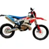 Hengjian S7-Z300 Enduro-Motorrad in Seitenansicht, rote und blaue Verkleidung, Geländeausstattung