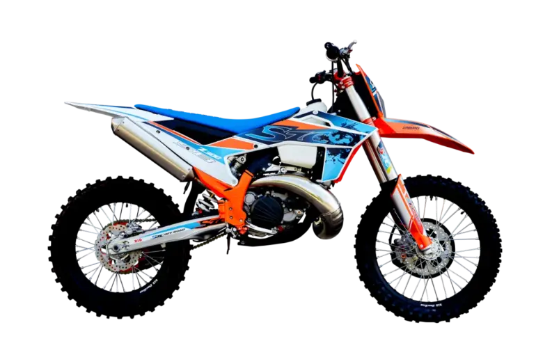 Hengjian S8 Z300 Race Version Offroad-Motorrad in Seitenansicht, sportlich orange-blaues Design