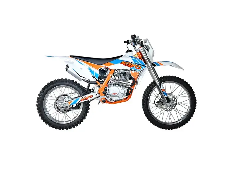 Kayo K2 Enduro Dirt Bike in Seitenansicht auf weißem Hintergrund