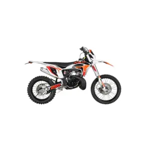 Kayo KT250 Offroad-Motorrad, Seitenansicht, weiß-orange-schwarzes Design, für Enduro und Motocross geeignet.
