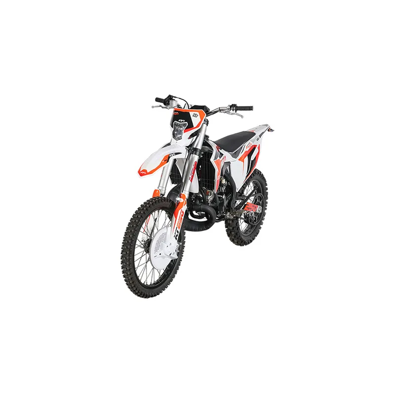 Kayo KT250 Dirt Bike in Weiß mit orangefarbenen Akzenten, Ansicht schräg von vorne