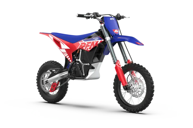 Elektrisches Dirt Bike RFN Warrior SX-E8 in Blau-Rot, ideal für Nachwuchs im Offroad-Bereich
